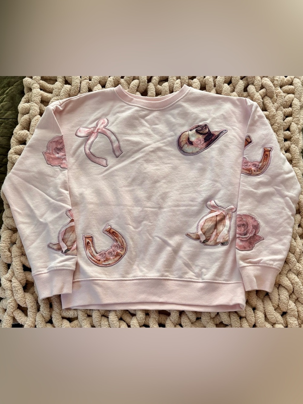 Girls' Light Pink Western Motif Sweatshirt